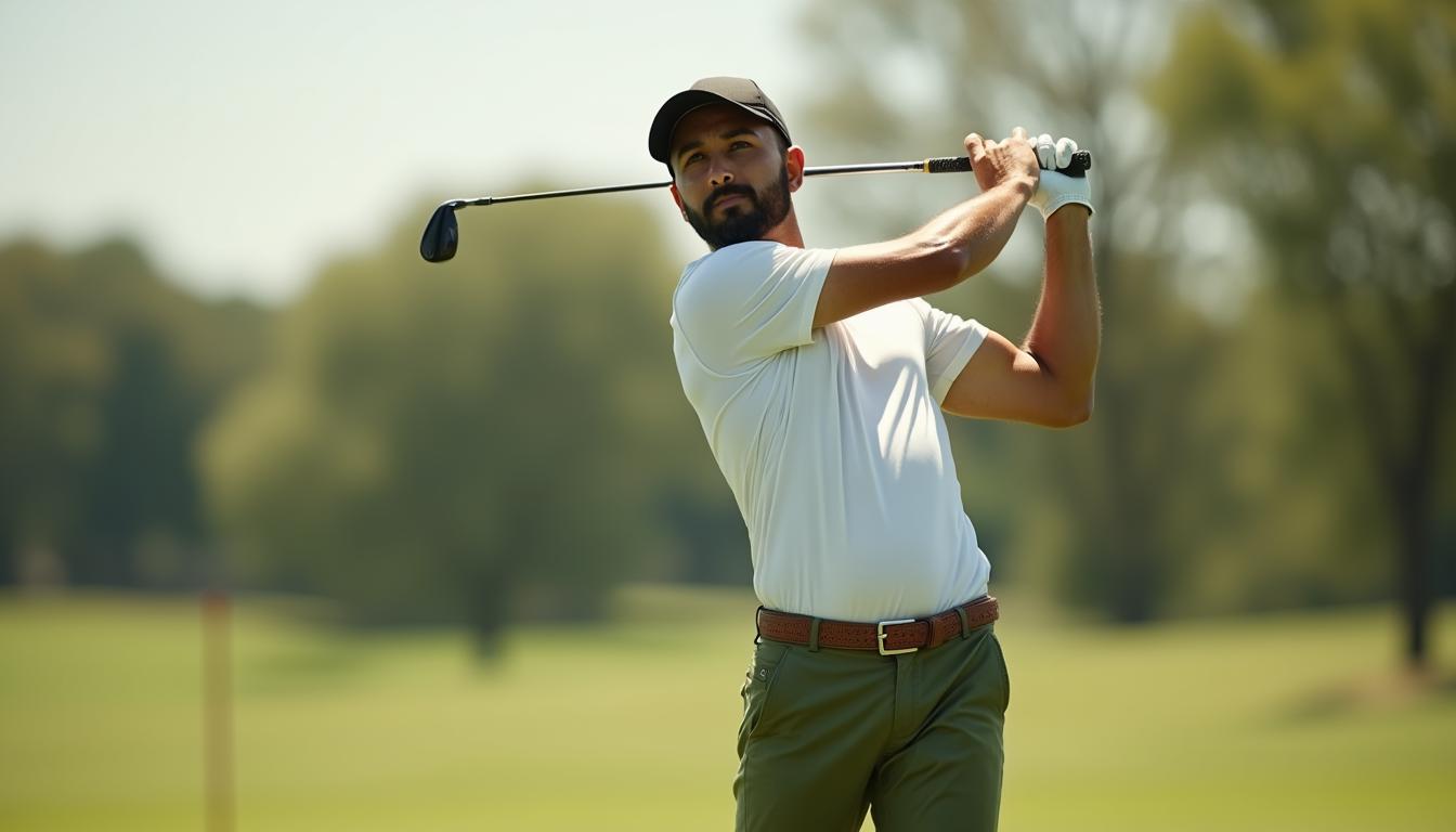 Jogador usando cinto de golfe.