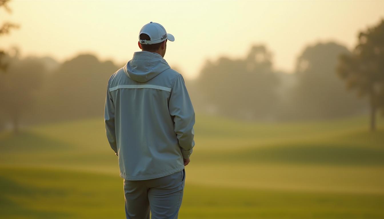 jogador vestindo jaqueta de golfe em clima frio