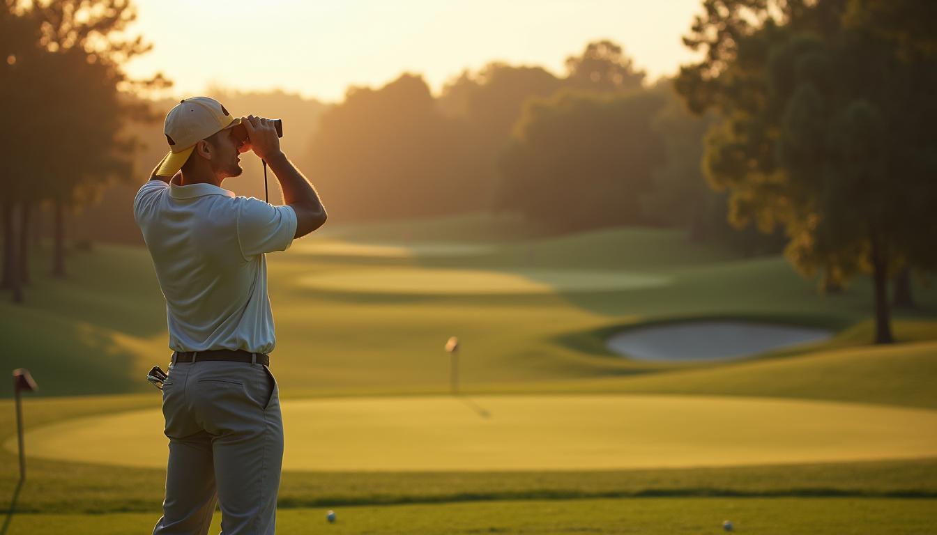 Jogador de golfe usando um range finder