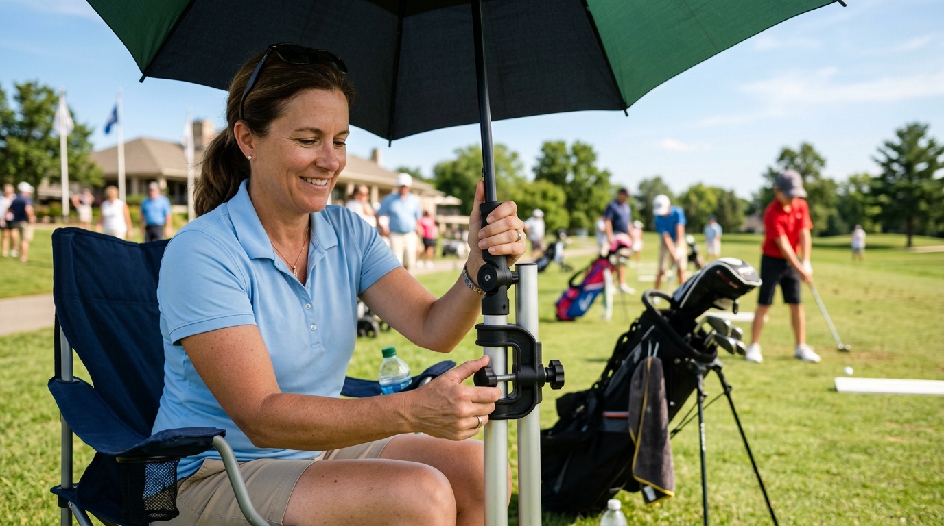 Clip to Attach Golf Umbrella to Camping Chair