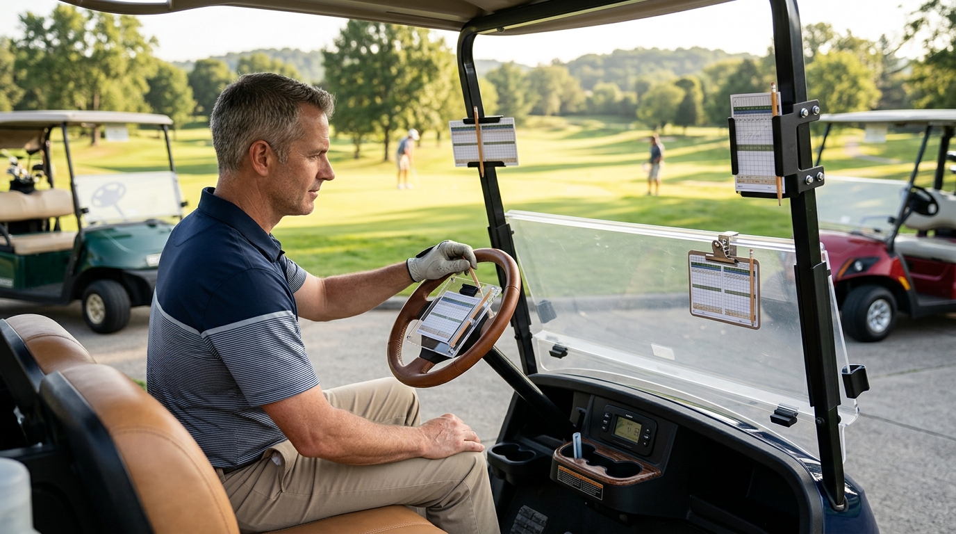 Golf Cart Steering Wheel Scorecard Holder Guide